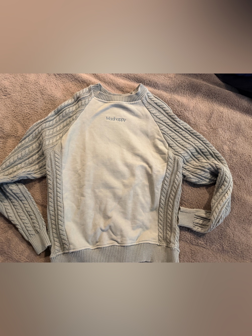 Madhappy Light Gray Cable-Sleeve Crewneck Sweatshirt